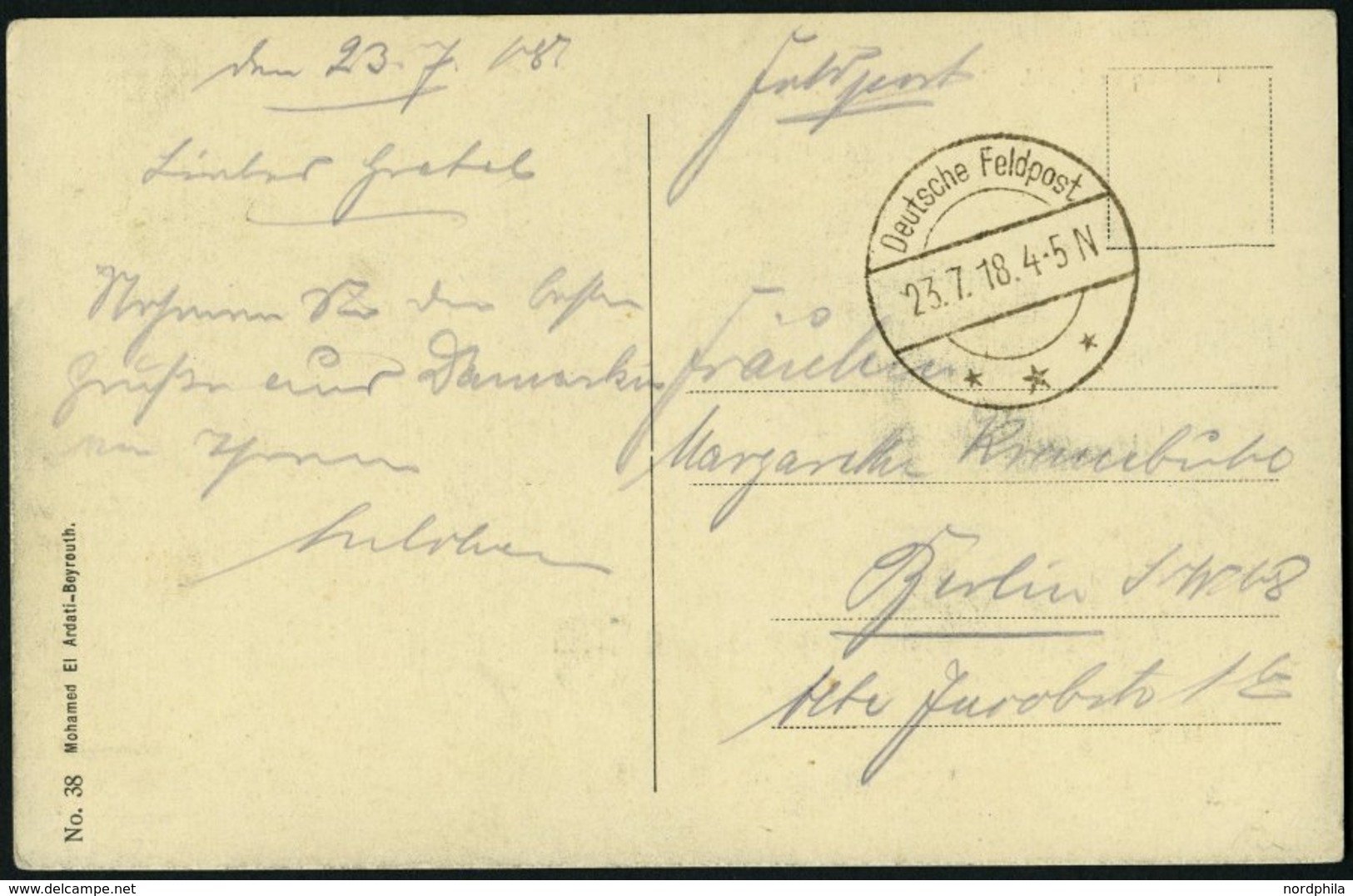 DP TÜRKEI 1918, Feldpoststation DAMASKUS (2 DFP) Auf Feldpost-Ansichtskarte, Pracht - Deutsche Post In Der Türkei