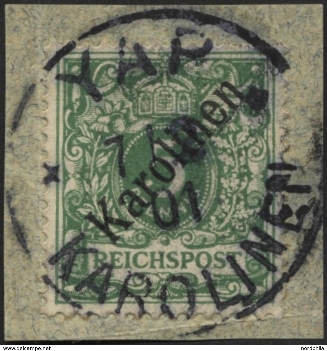 KAROLINEN 2I BrfStk, 1899, 5 Pf. Diagonaler Aufdruck, Prachtbriefstück, Fotoattest Dr. Steuer, Mi. (750.-) - Isole Caroline