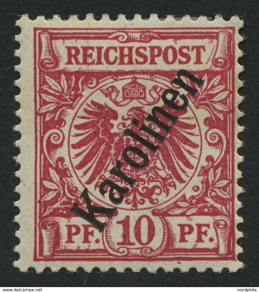 KAROLINEN 3IIc *, 1900, 10 Pf. Dunkelrosa Steiler Aufdruck, Falzrest, Pracht, Fotobefund Jäschke-L., Mi. 260.- - Karolinen