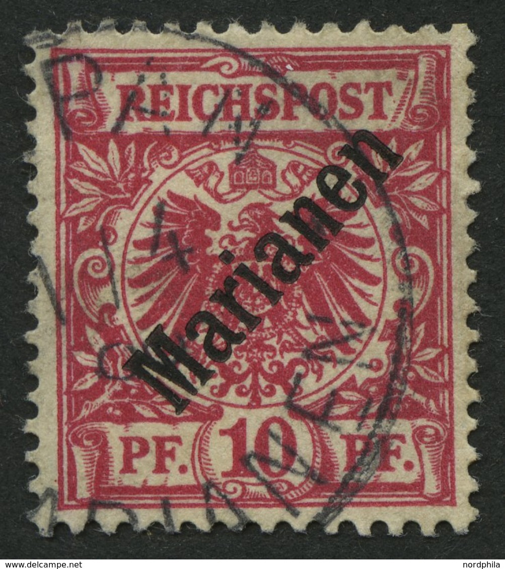 MARIANEN 3I O, 1899, 10 Pf. Diagonaler Aufdruck, Ein Brauner Zahn Sonst Pracht, Gepr. Jäschke-L., Mi. 240.- - Marianen