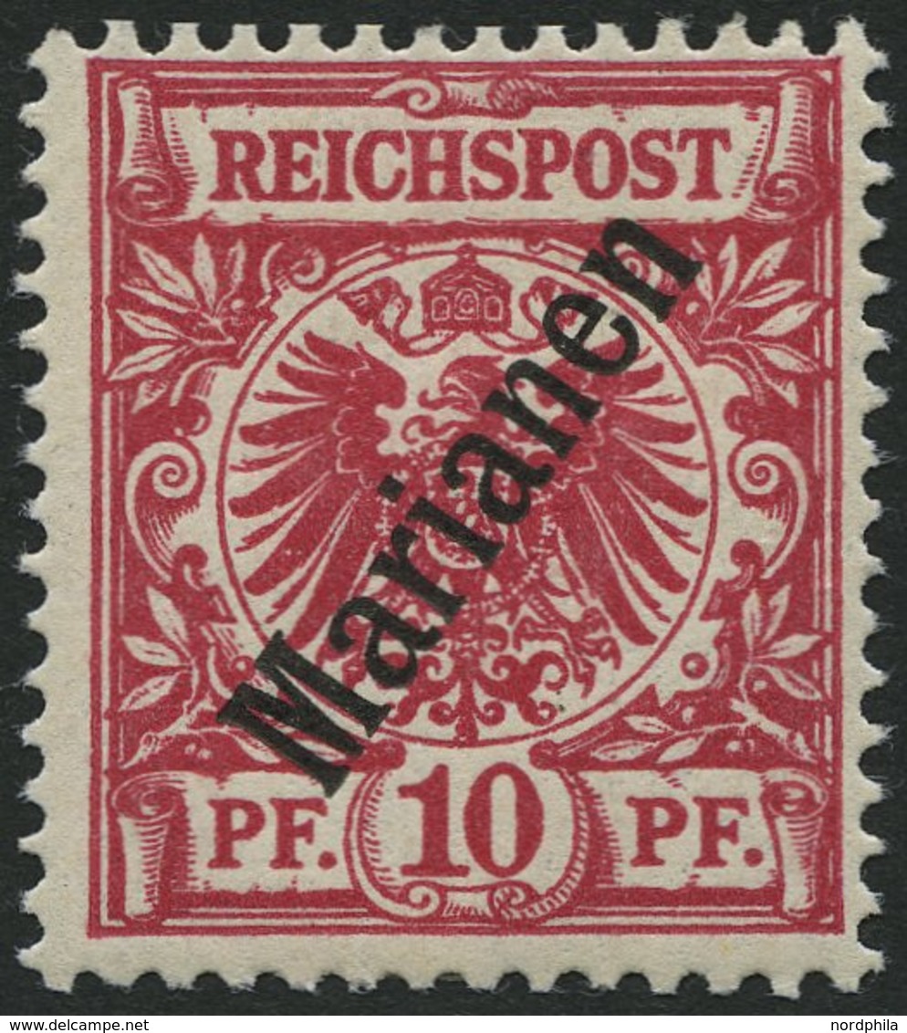 MARIANEN 3IIb *, 1900, 10 Pf. Lilarot Steiler Aufdruck, Falzreste, Pracht, Gepr. Jäschke-L., Mi. 200.- - Isole Marianne