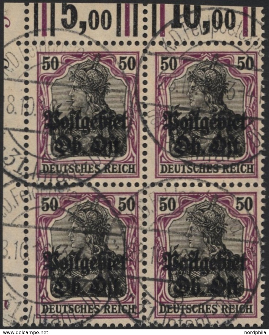 POSTGEBIET OB.OST 11aWOR O, 1916, 50 Pf. Graulila/schwarz, Walzendruck 1`4`1/2`3`2 Im Viererblock, Ränder Etwas Verkürzt - Sonstige & Ohne Zuordnung