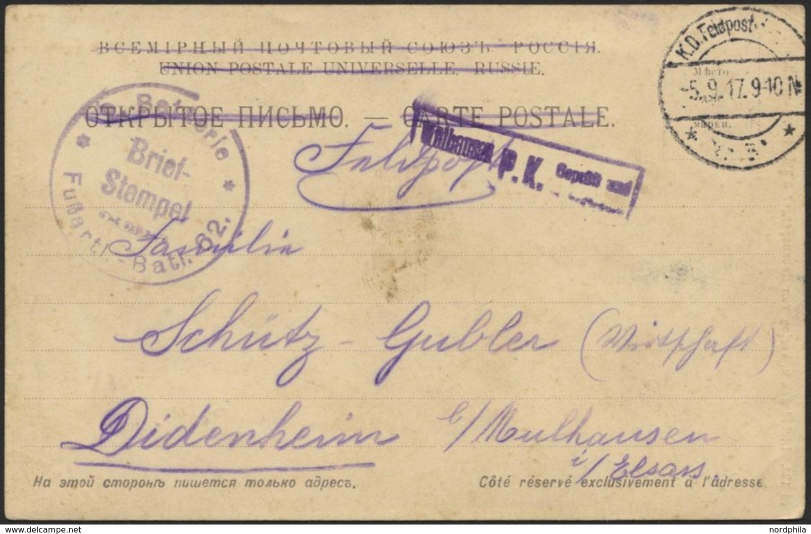 DT. FP IM BALTIKUM 1914/18 Feldpoststation Nr. 383, 5.9.17, Mit Aptiertem Stempel K.D. FELDPOST ** Auf Ansichtskarte (Ri - Lettland