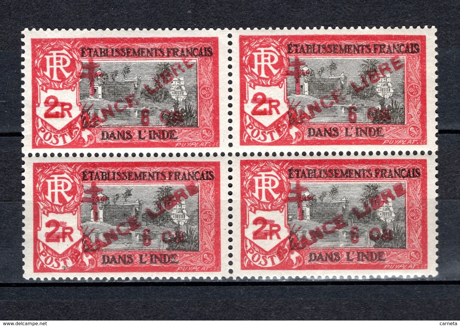 INDE N° 203  BLOC DE QUATRE DONT UN TIMBRE P AU LIEU DE F  NEUF SANS CHARNIERE COTE ? €   TEMPLE - Unused Stamps