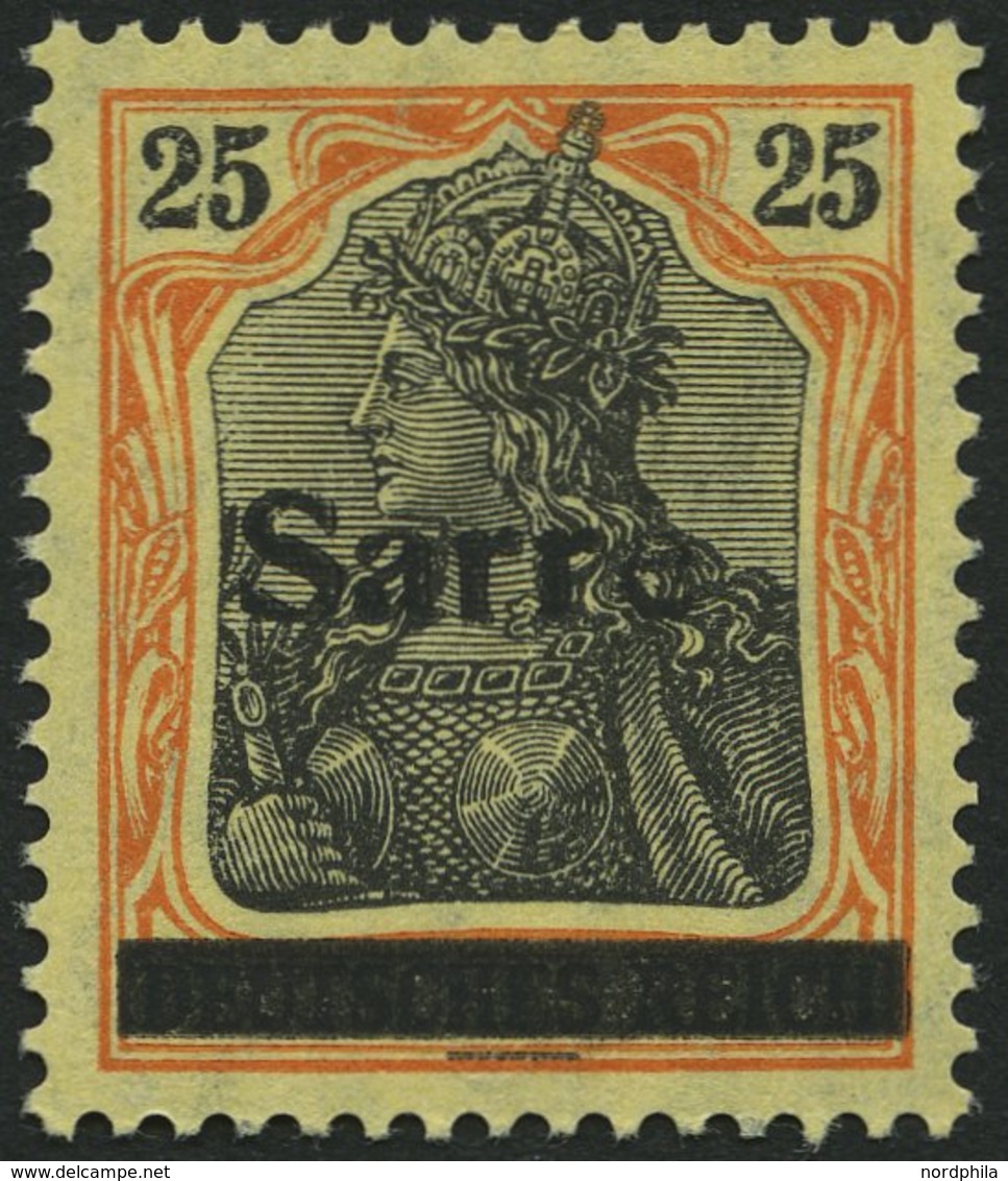 SAARGEBIET 9bIII *, 1920, 25 Pf. Gelborange/schwarz Auf Gelbweiß, Type III, Pracht, Gepr. Braun, Mi. 75.- - Sonstige & Ohne Zuordnung