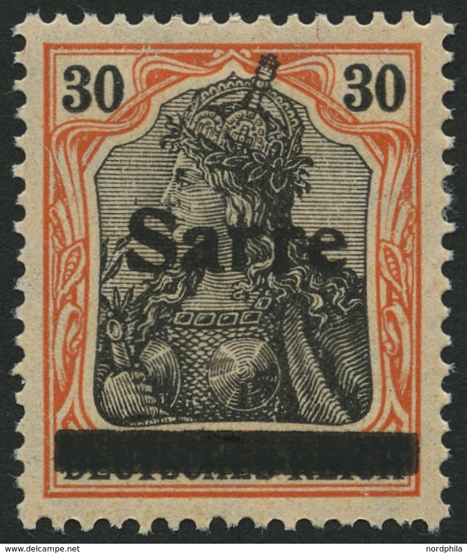 SAARGEBIET 10yI *, 1920, 30 Pf. Dunkelrotorange/schwarz Auf Orangeweiß, Type I, Falzrest, Pracht, Kurzbefund Braun, Mi.  - Autres & Non Classés