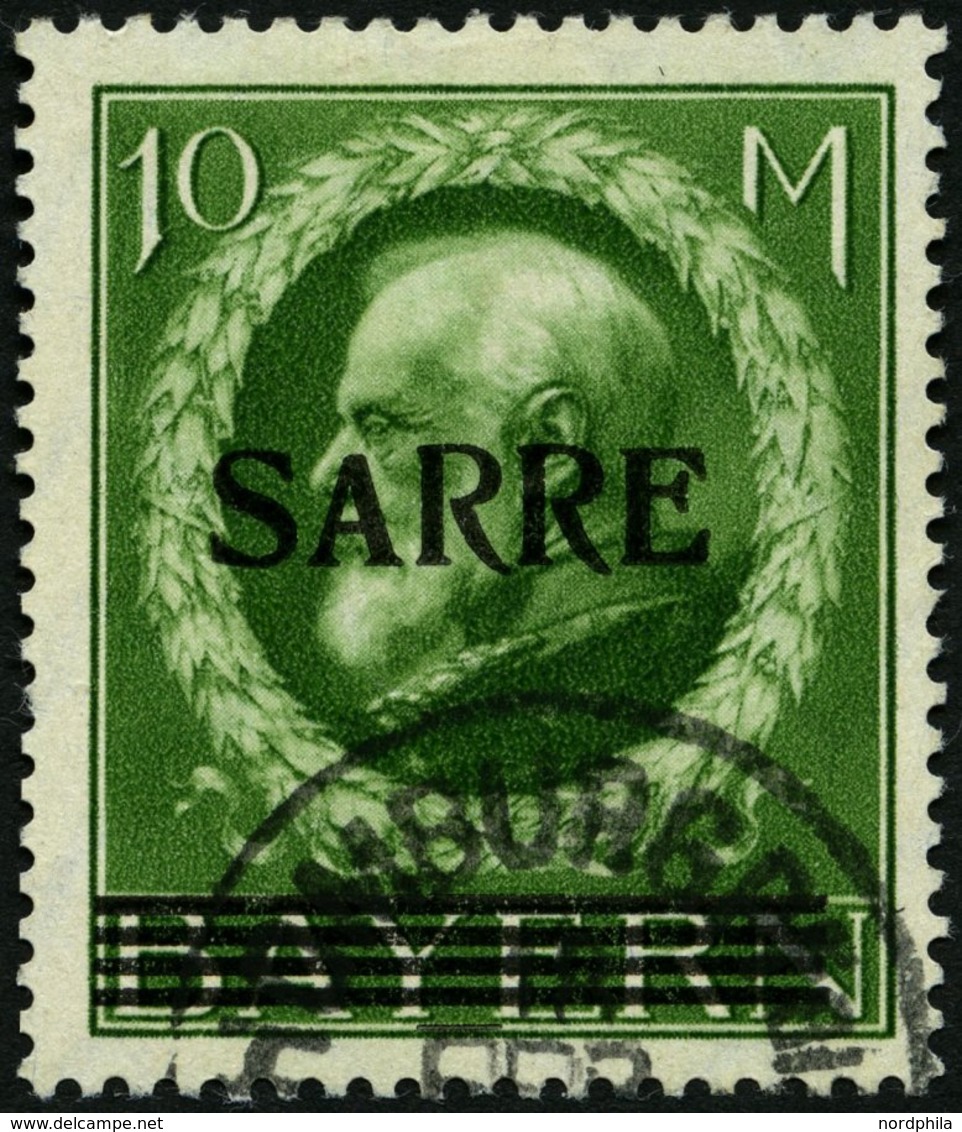 SAARGEBIET 31I O, 1920, 10 M. Bayern-Sarre Mit Abart Kleines A In Sarre, Normale Zähnung, Pracht, Gepr. Burger, Mi. 800. - Sonstige & Ohne Zuordnung