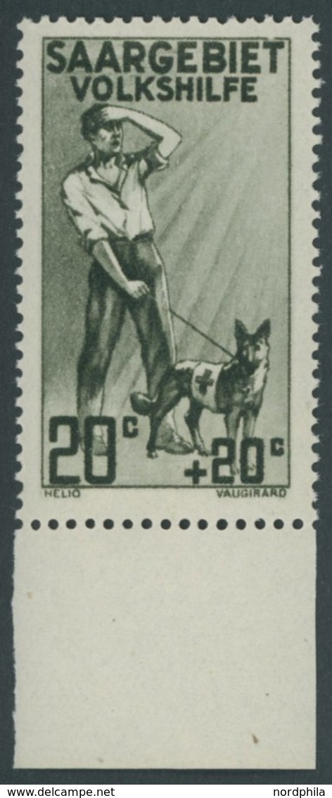 SAARGEBIET 104I **, 1926, 20 Pf. Kriegsfürsorge Mit Plattenfehler Rahmen über T Von Saargebiet Gebrochen, Postfrisch, Pr - Sonstige & Ohne Zuordnung