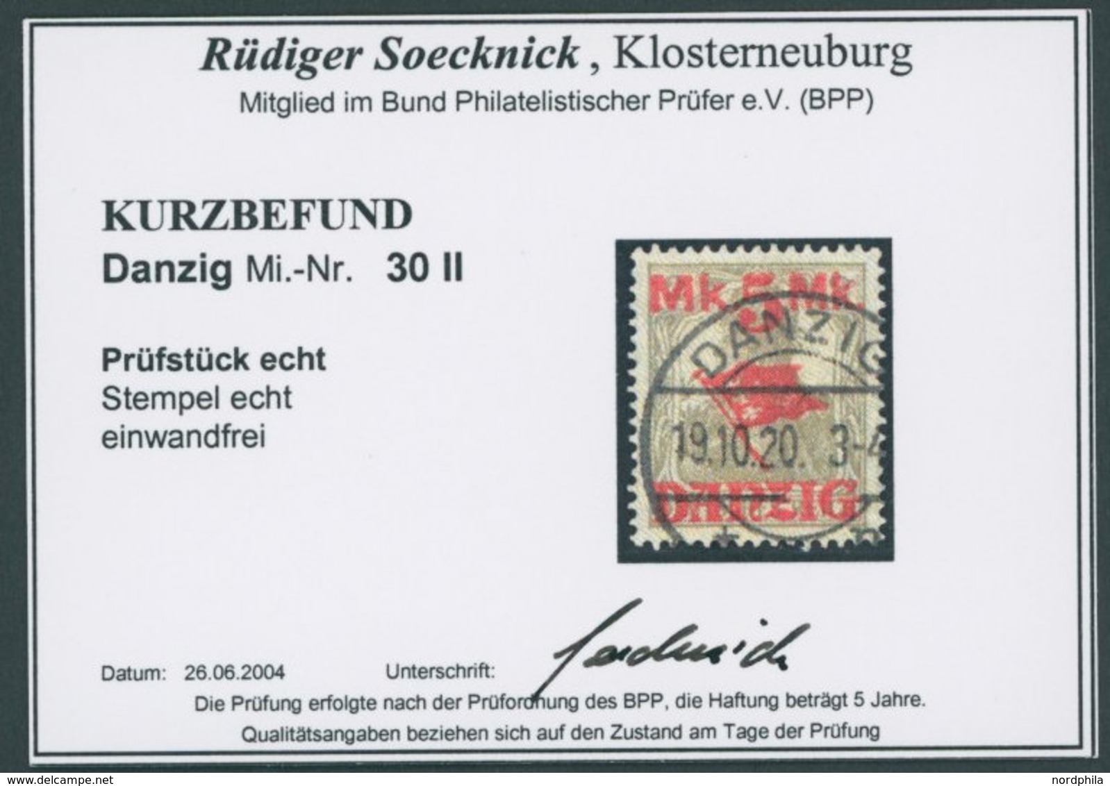 FREIE STADT DANZIG 30II O, 1920, 5 M. Auf 2 Pf., Hellgrauer Netzunterdruck, Spitzen Nach Unten, Zeitgerechte Entwertung, - Sonstige & Ohne Zuordnung