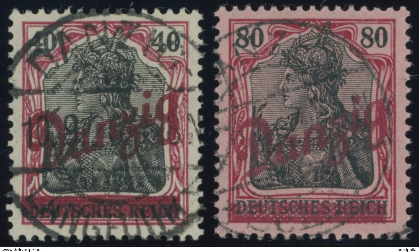 FREIE STADT DANZIG 38b,40 O, 1920, 40 Pf. Lilarot/schwarz Und 80 Pf. Kleiner Innendienst, 2 Prachtwerte, Gepr. Infla, Mi - Autres & Non Classés