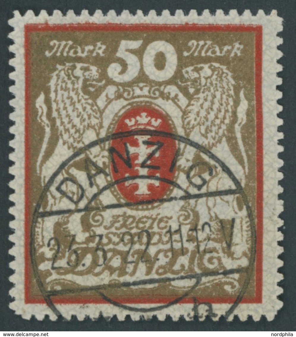 FREIE STADT DANZIG 100Xa O, 1922, 50 M. Rot/gold, Wz. 2X, Pracht, Gepr. Gruber, Mi. 140.- - Andere & Zonder Classificatie