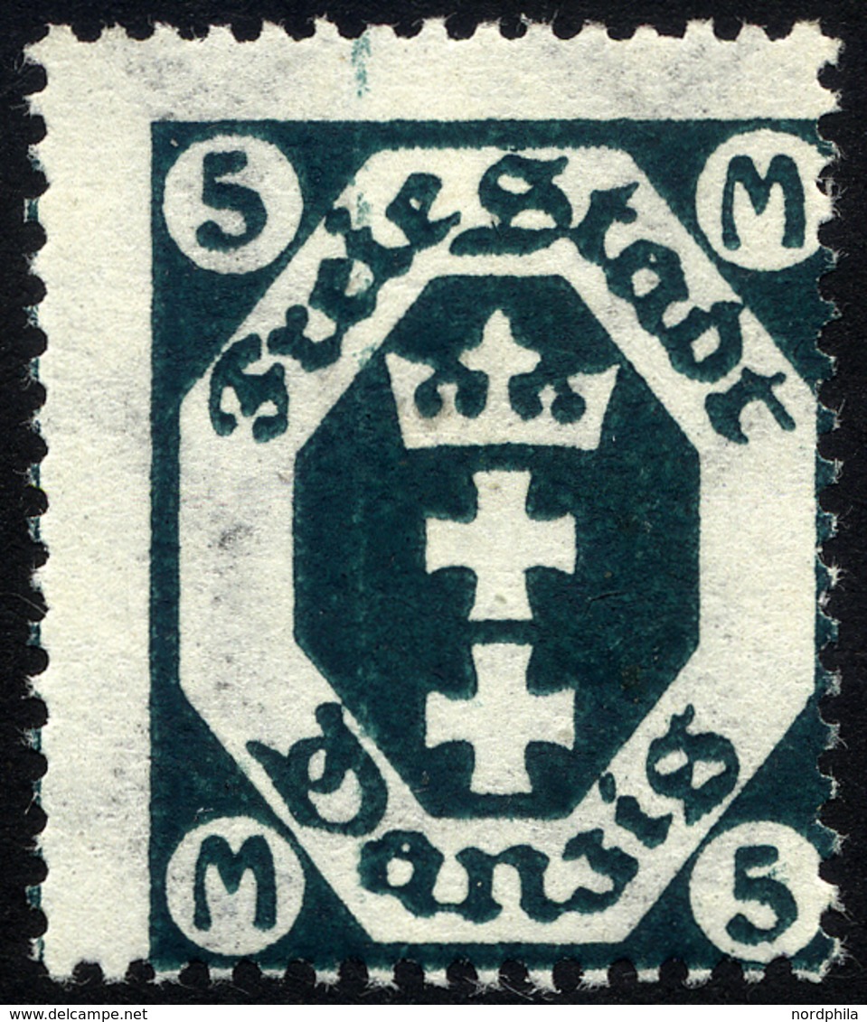 FREIE STADT DANZIG 124Z *, 1923, 5 M. Schwärzlichopalgrün, Wz. 4 (Fliesen), Fast Postfrisch, Pracht, RR!, Alter Garantie - Sonstige & Ohne Zuordnung