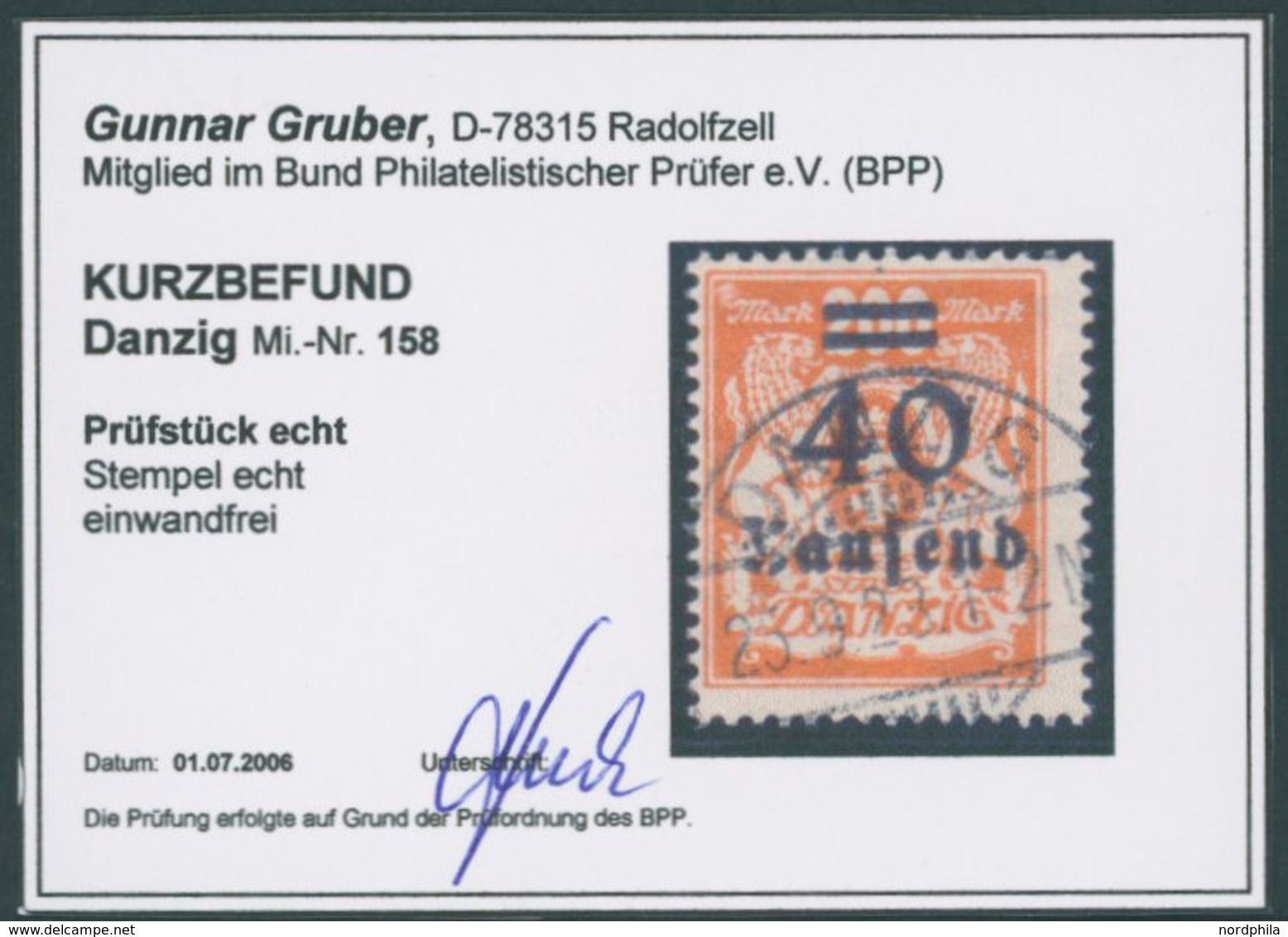 FREIE STADT DANZIG 158 O, 1923, 40 T. Auf 200 M. Rotorange, Zeitgerechte Entwertung, Pracht, Kurzbefund Gruber, Mi. 280. - Sonstige & Ohne Zuordnung