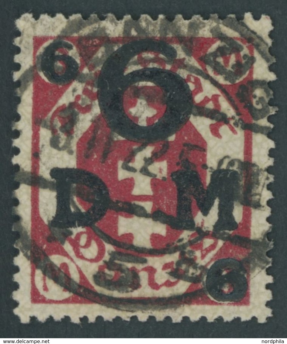 DIENSTMARKEN D 25b O, 1922, 6 Auf 3 M. Karminrot, Zeitgerechte Entwertung DANZIG 5b, Pracht, Fotobefund Gruber, Mi. 350. - Altri & Non Classificati