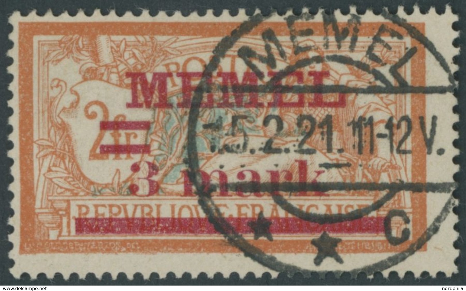 1921, 3 M. Auf 2 Fr. Rötlichorange/hellgrünlichblau, Weißes Papier, Pracht, Gepr. Huylmans, Mi. 90.- -> Automatically Ge - Memel (Klaïpeda) 1923