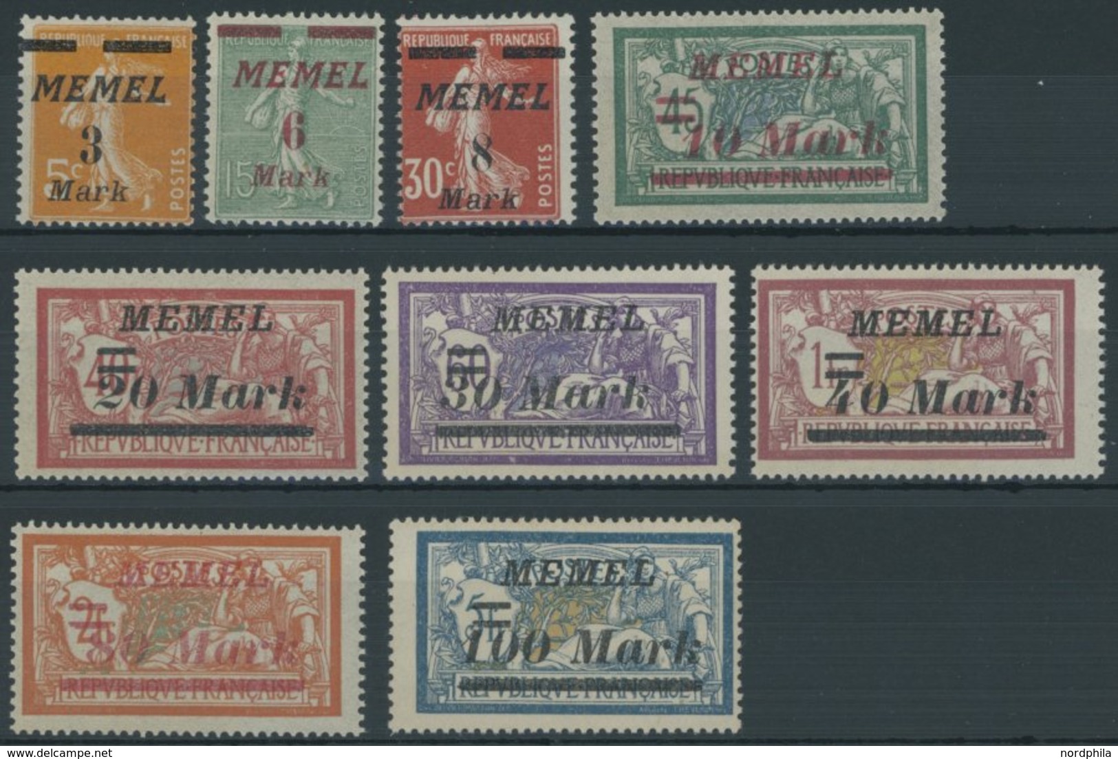 MEMELGEBIET 110-18 **, 1922, Staatsdruckerei Paris, Postfrischer Prachtsatz, Mi. 70.- - Memelgebiet 1923