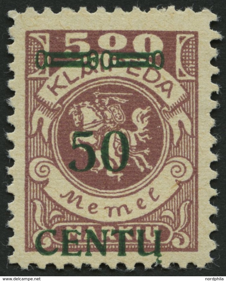 MEMELGEBIET 173BI **, 1923, 50 C. Auf 500 M. Graulila, Type BI, Postfrisch, Pracht - Memelgebiet 1923