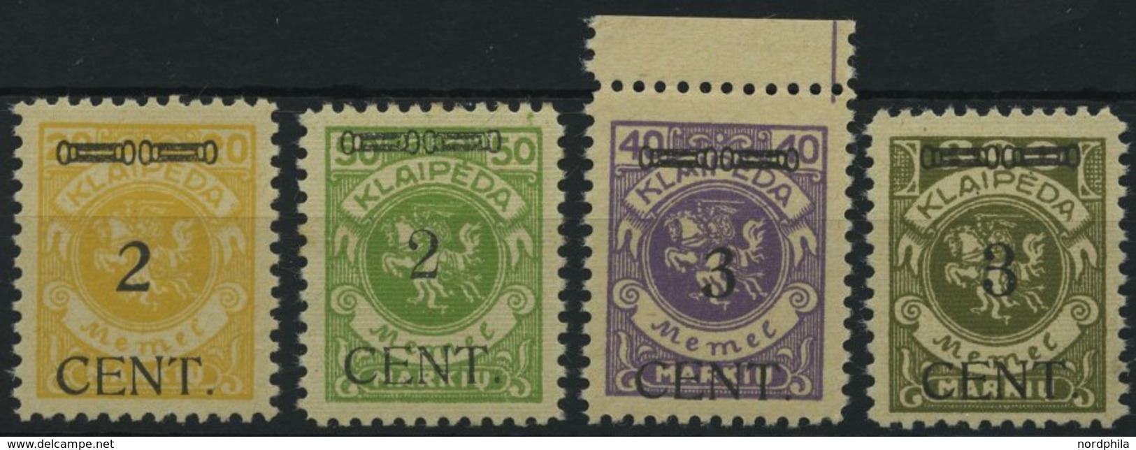 MEMELGEBIET 176-79 **, 1923, 2 C. Auf 20 M. - 3 C. Auf 300 M., Postfrisch, 4 Prachtwerte, Mi. 110.- - Memelgebiet 1923