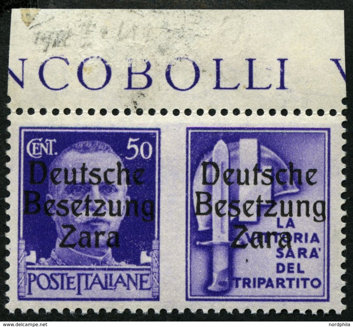 ZARA 20III *, 1943, 50 C. + Stahlhelm, Aufdrucktype III, Pracht, Gepr. Krischke, Mi. 270.- - Besetzungen 1938-45