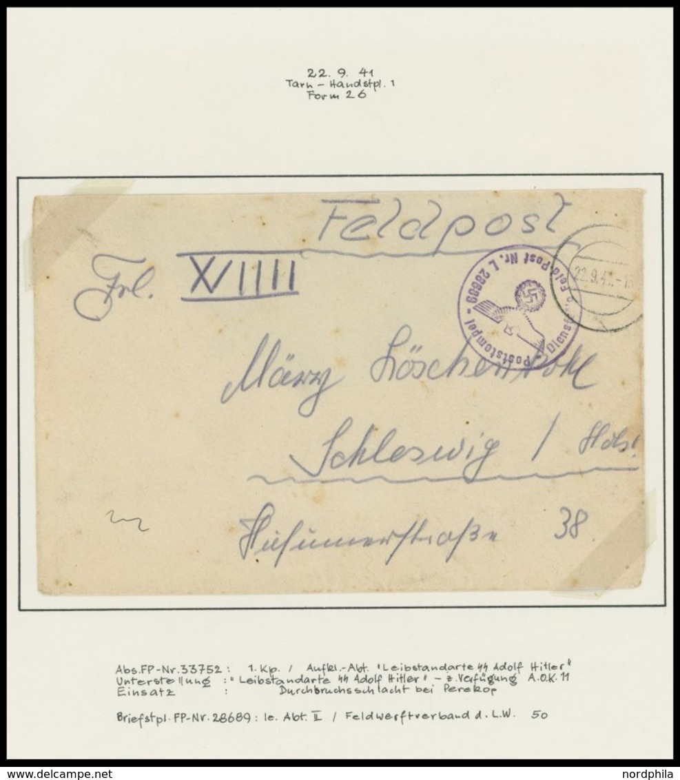 1941, Leibstandarte SS Adolf Hitler, 4 Verschiedene Feldpostbriefe (Fp-Nr. 33752) Aus Der Vormarschzeit Auf Moskau (3x Z - Besetzungen 1938-45