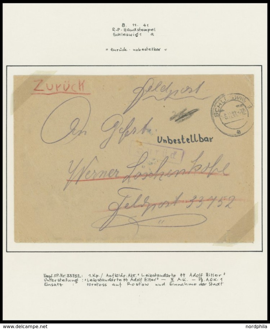 1941, Leibstandarte SS Adolf Hitler, 4 Verschiedene Feldpostbriefe (Fp-Nr. 33752) Aus Der Vormarschzeit Auf Moskau (3x Z - Occupation 1938-45