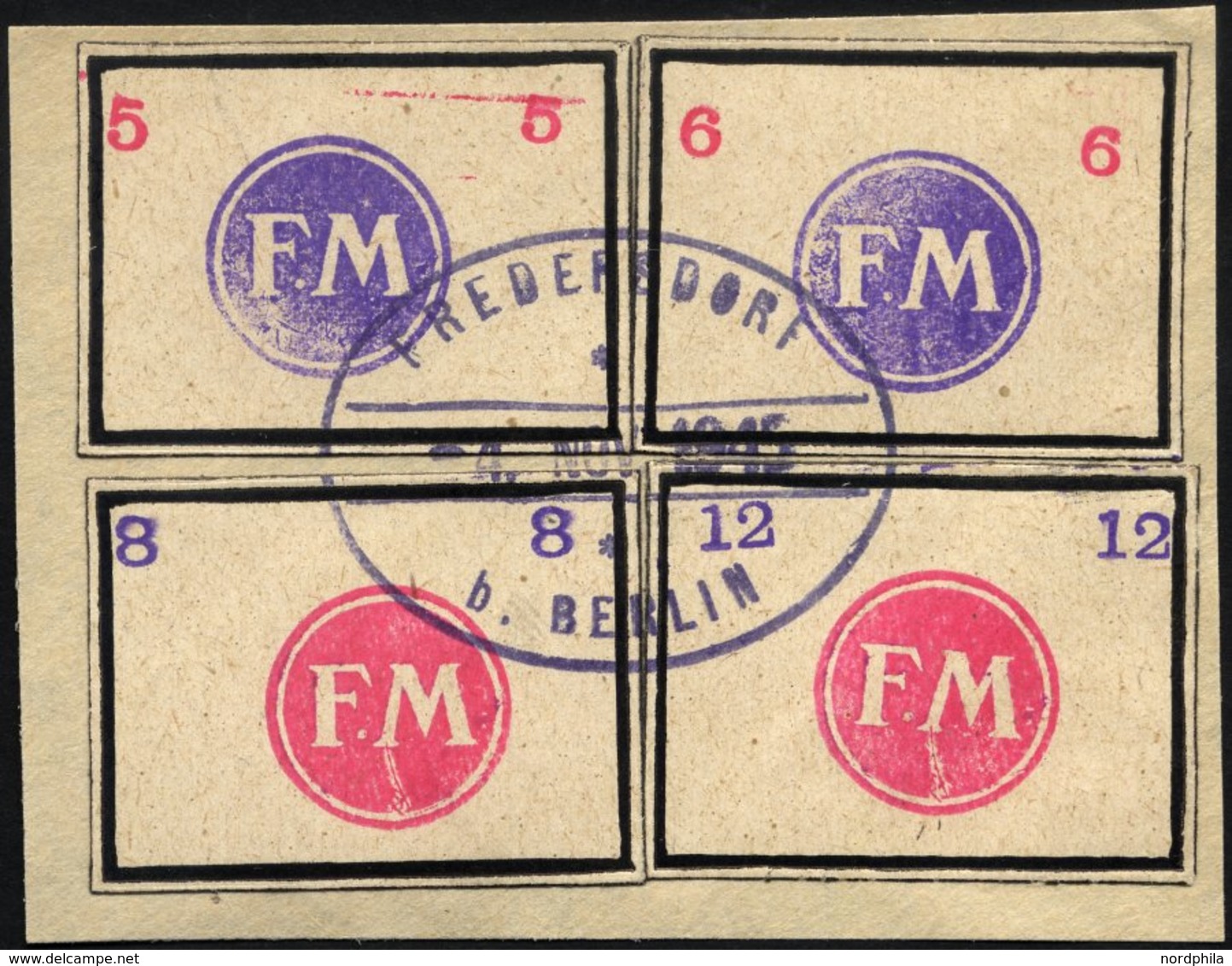 FREDERSDORF Sp 246-49 BrfStk, 1945, 5 - 12 Pf., Rahmengröße 38x28 Mm, Kleine Wertziffern, Auf Briefstück Mit Stempel Vom - Posta Privata & Locale