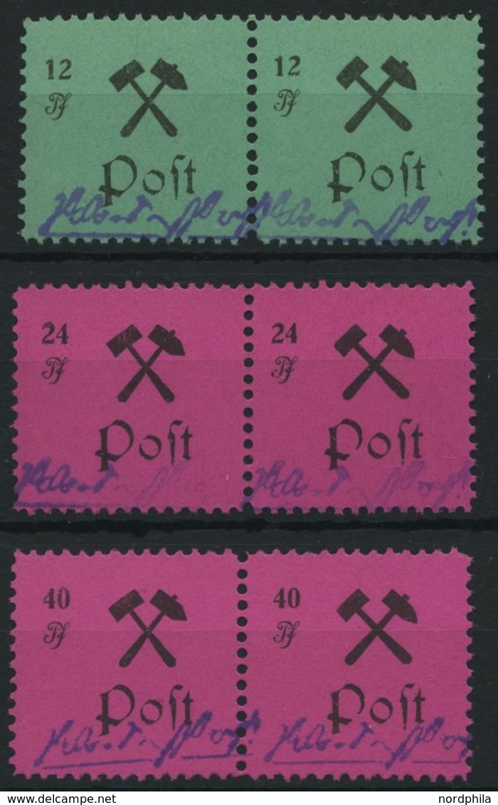 GROSSRÄSCHEN 25-27IIPFI **, 1945, 12 - 40 Pf., Type II, Je Mit Plattenfehler P Von Post Offen (Feld 2), In Waagerechten  - Posta Privata & Locale