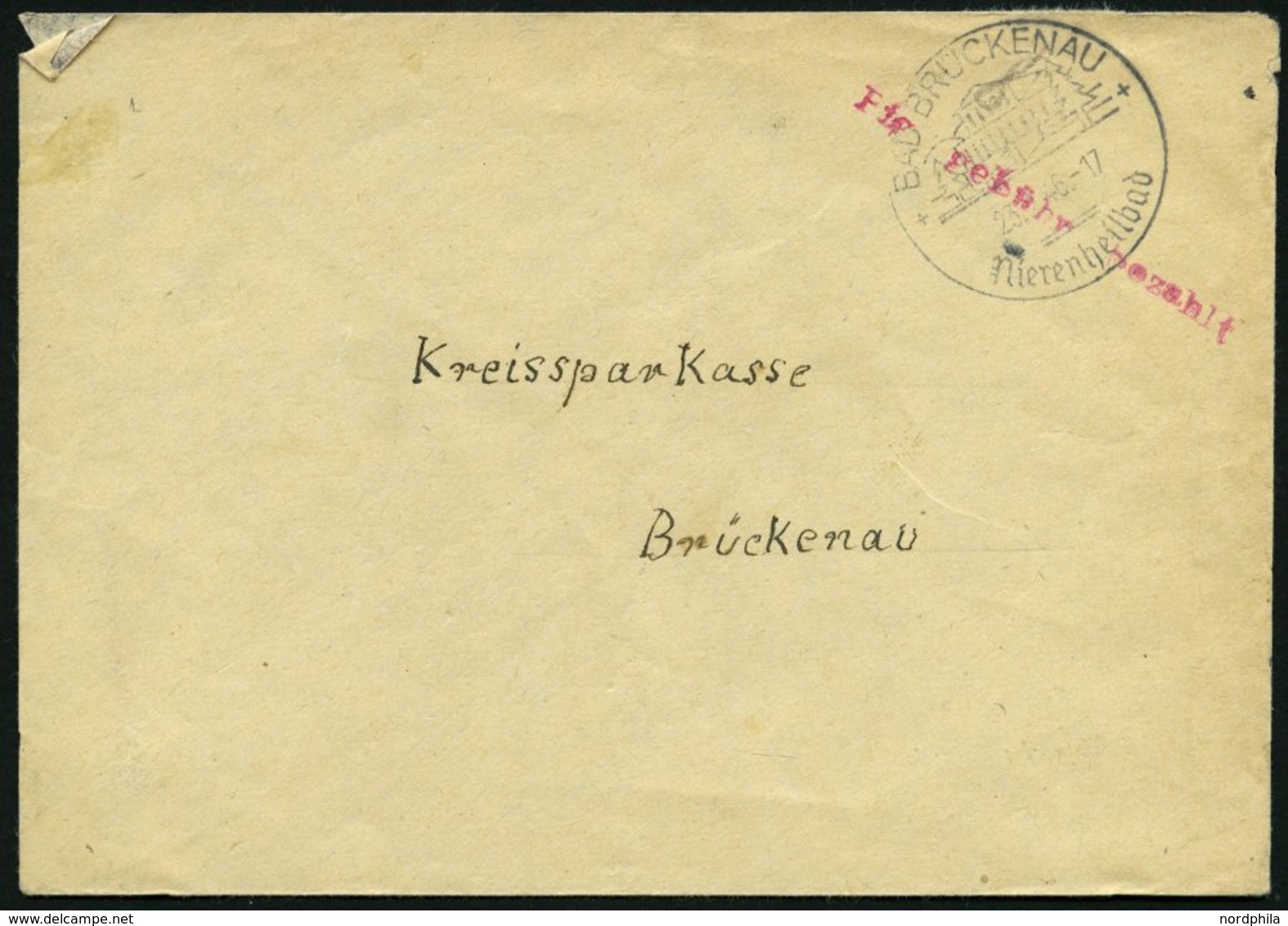 ALL. BES. GEBÜHR BEZAHLT BAD BRÜCKENAU, 23.2.46, Roter L1 Pfg Gebühr Bezahlt, Brief Feinst - Autres & Non Classés