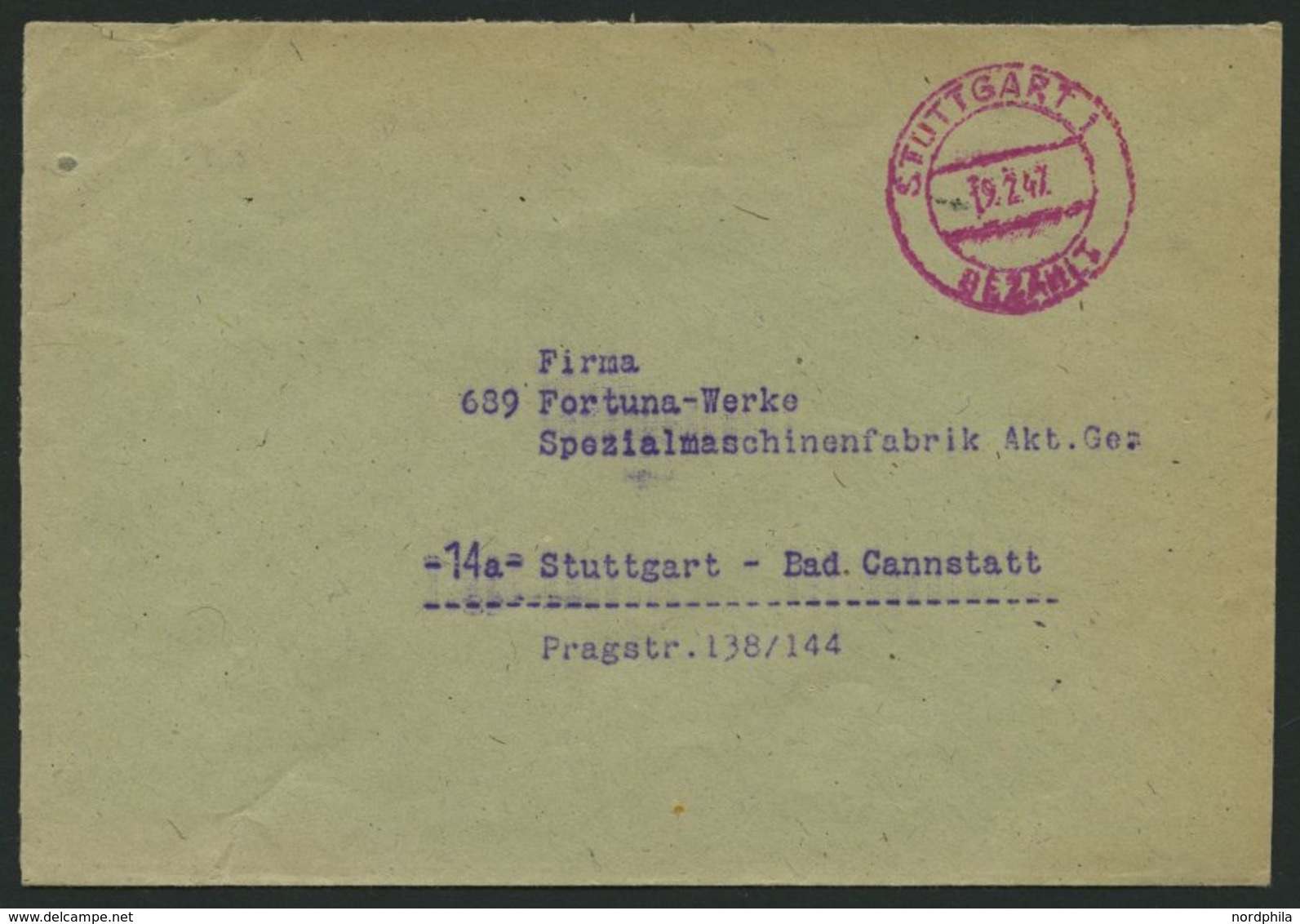 ALL. BES. GEBÜHR BEZAHLT STUTTGART BEZAHLT, 19.2.47, Roter K1 Auf Prachtbrief - Sonstige & Ohne Zuordnung