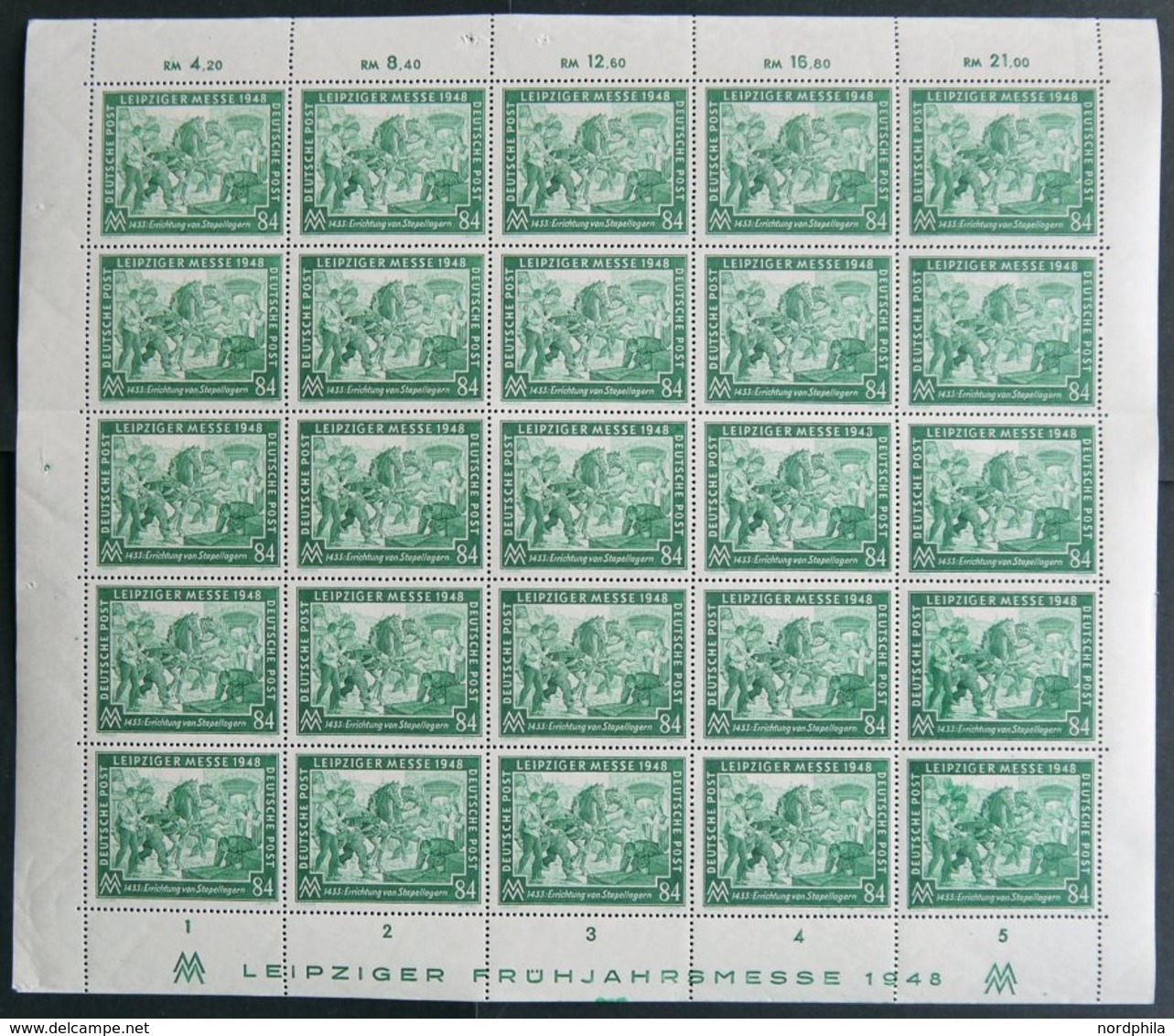 ALLIIERTE BES. 968 **, 1948, 84 Pf. Leipziger Frühjahrsmesse Im Bogen (25) Mit Abart 968I Auf Feld 13, Postfrisch, Prach - Sonstige & Ohne Zuordnung