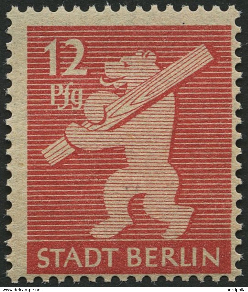 BERLIN UND BRANDENBURG 5AAwax **, 1945, 12 Pf. Mittelkarminrot, Graurosa Papier, Glatte Gummierung, Pracht, Gepr. Zierer - Autres & Non Classés