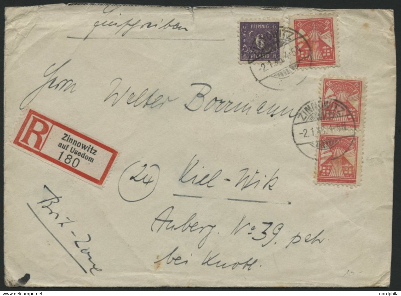 MECKLENBURG-VORPOMMERN 18a BRIEF, 1945, 12 Pf. Dunkelrosarot, 3x Mit 6 Pf. Zusatzfrankatur (Mi.Nr. 9c) Auf Einschreibbri - Sonstige & Ohne Zuordnung