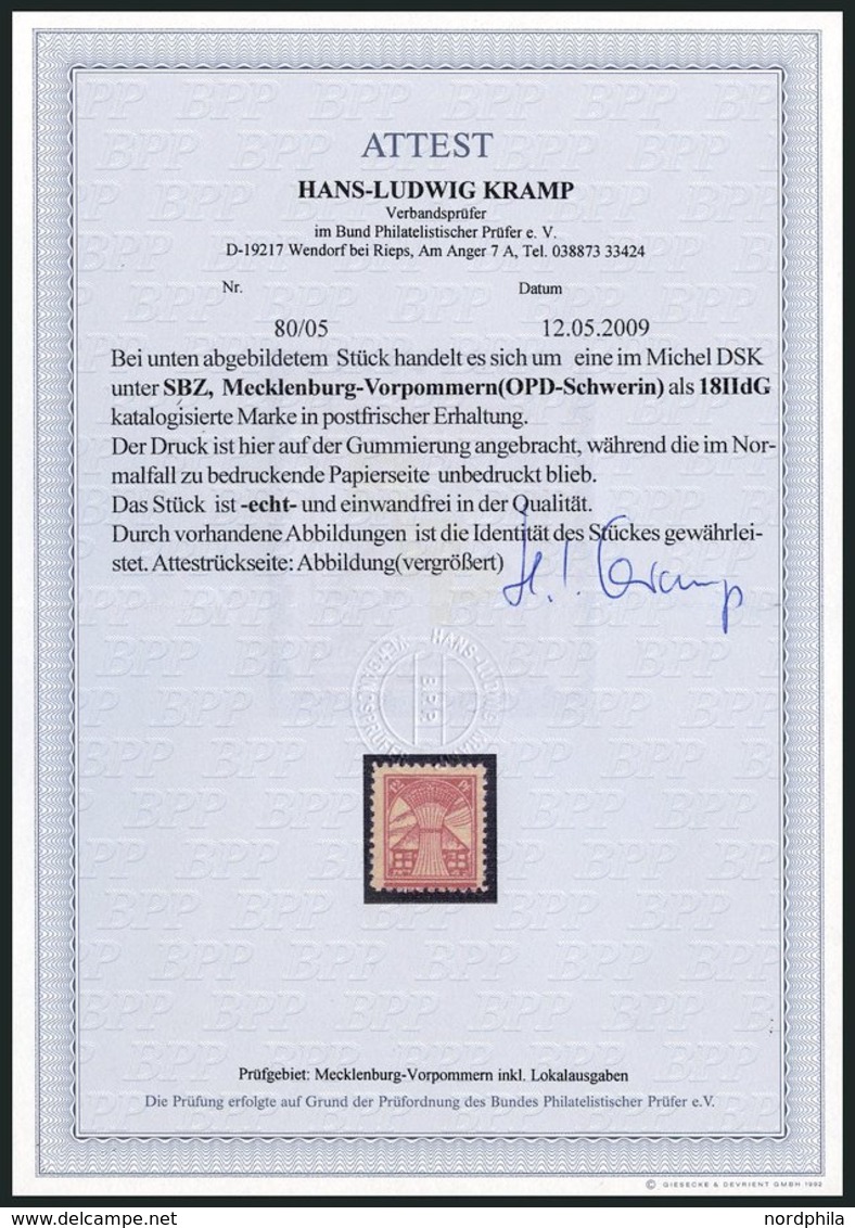 MECKLENBURG-VORPOMMERN 18dG **, 1945, 12 Pf. Bräunlichrot, Druck Auf Gummiseite, Pracht, Fotoattest Kramp, Mi. 900.- - Altri & Non Classificati