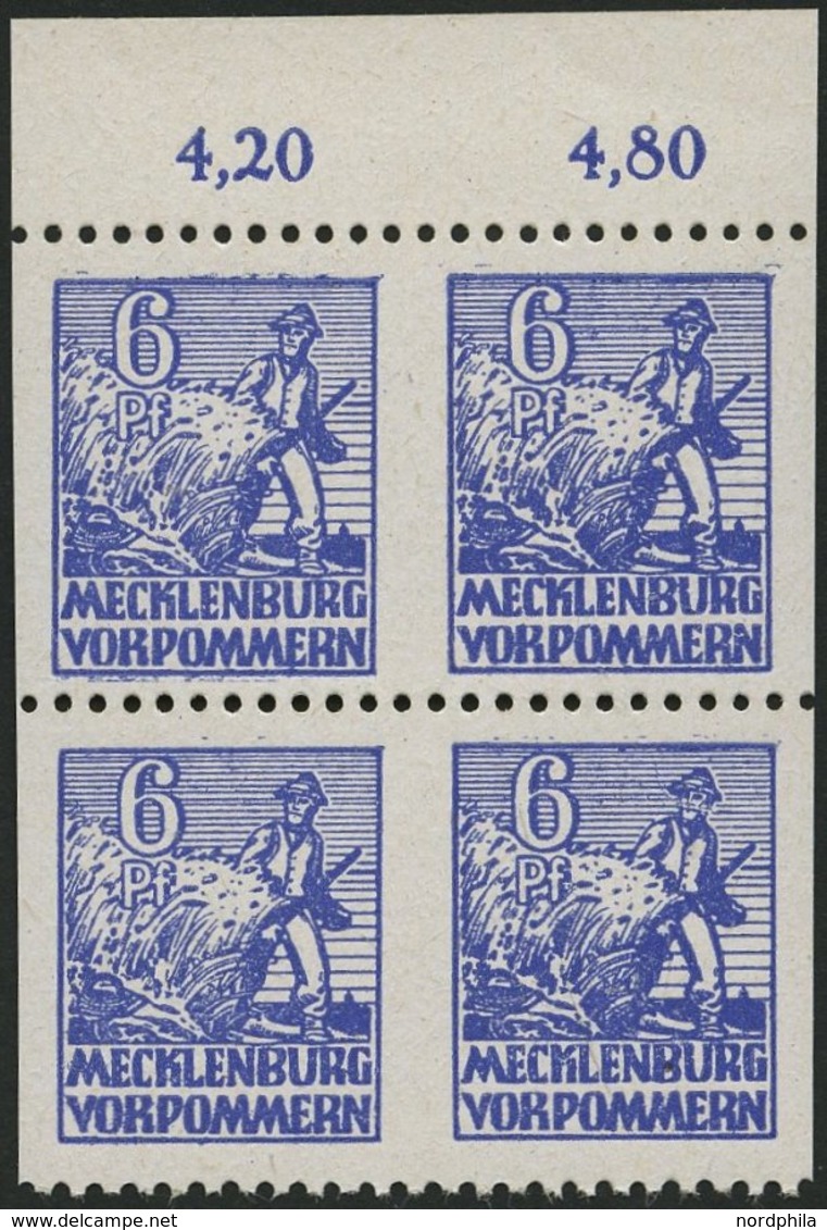 MECKLENBURG-VORPOMMERN 33xbUs VB **, 1946, 6 Pf. Violettblau, Kreidepapier, Senkrecht Ungezähnt, Im Viererblock Vom Ober - Sonstige & Ohne Zuordnung