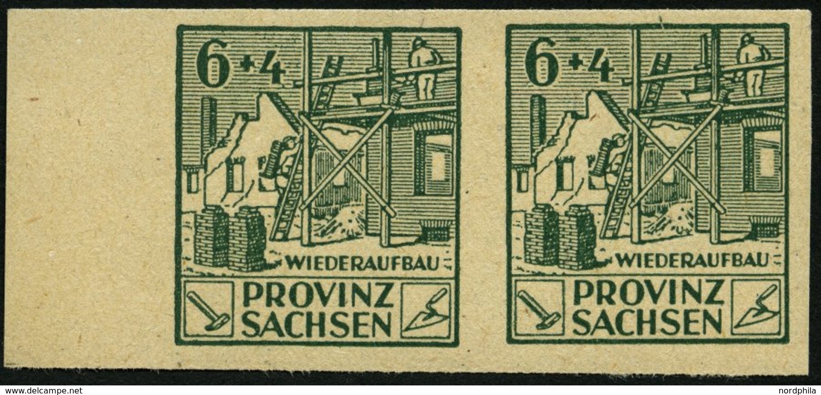 PROVINZ SACHSEN 87BIX **, 1946, 6 Pf. Wiederaufbau, Ungezähnt, Mit Abart S Und A Von Sachsen Unten Miteinander Verbunden - Autres & Non Classés