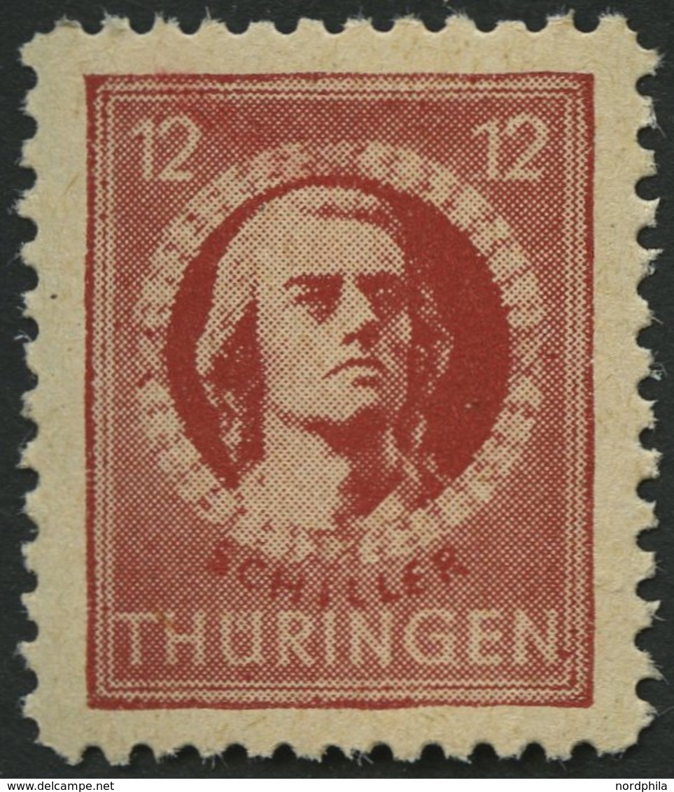 THÜRINGEN 97AXbt **, 1945, 12 Pf. Dunkelbräunlichrot, Gelblichgraues Papier, Pracht, Gepr. Ströh, Mi. 120.- - Altri & Non Classificati