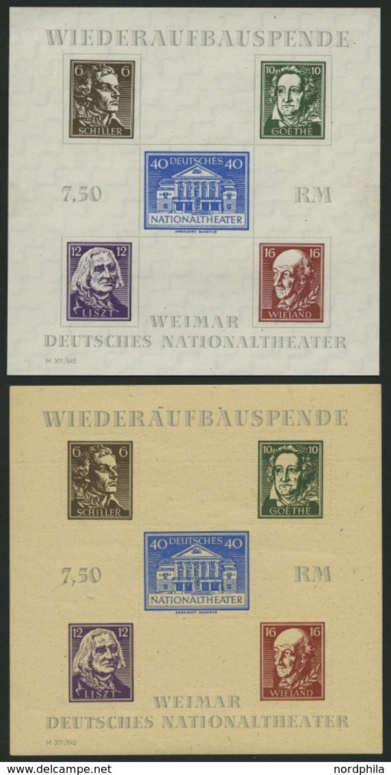 THÜRINGEN Bl. 3A/B(*), **, 1946, Blockpaar Nationaltheater, übliche Gummibüge, Pracht, Mi. 100.- - Autres & Non Classés