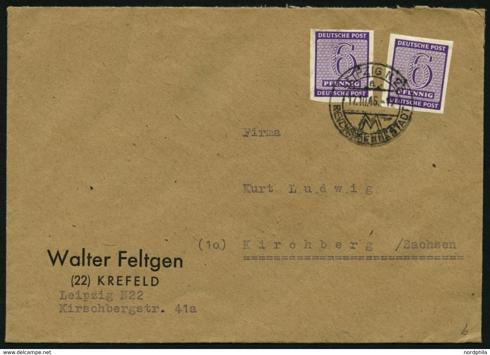 WEST-SACHSEN 117Xb BRIEF, 1945, 6 Pf. Dunkelrotviolett, Wz. 1X, 2x Auf Fernbrief, Seltene Mehrfachfrankatur, Pracht, Gep - Sonstige & Ohne Zuordnung