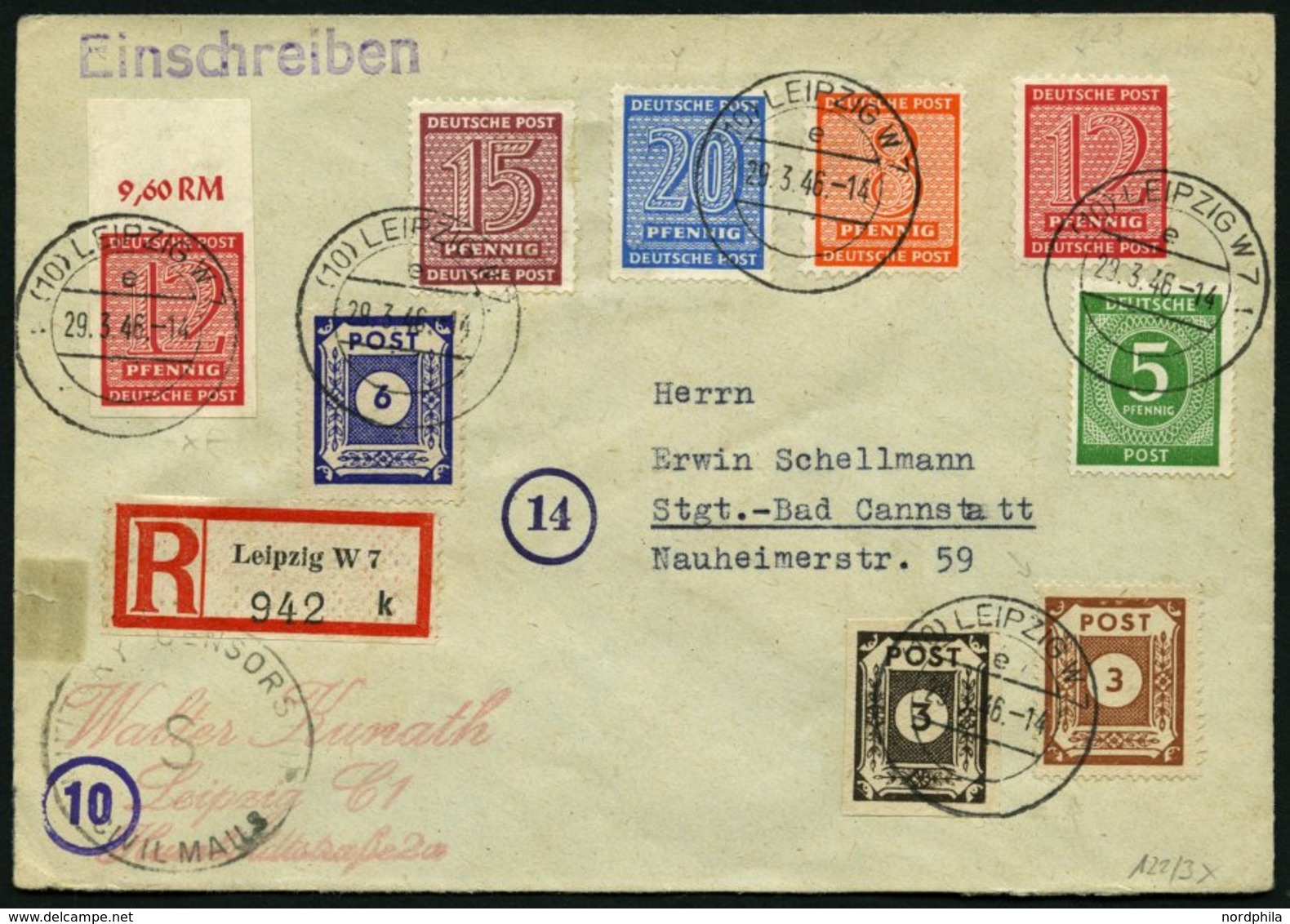 WEST-SACHSEN 122/3X BRIEF, 1945, 8 Und 12 Pf. Versuchszähnung Mit Zusatzfrankatur Auf Einschreibbrief, Zensurstempel, Pr - Sonstige & Ohne Zuordnung