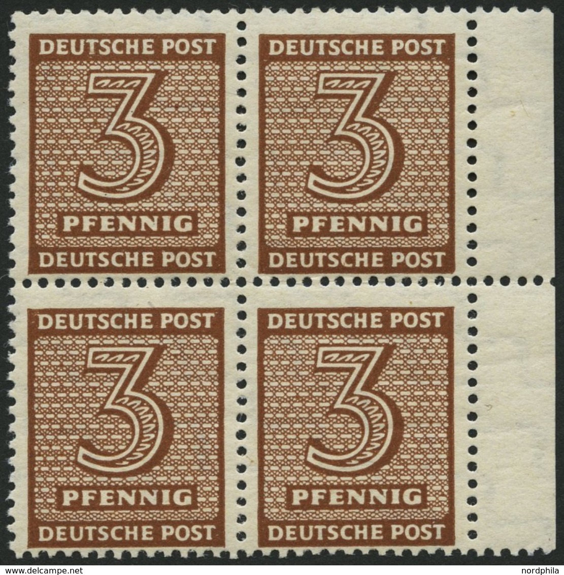 WEST-SACHSEN 126Yd VB **, 1948, 3 Pf. Orangebraun, Wz. 1Y, Randviererblock, Pracht, Gepr. Ströh, Mi. 120.- - Sonstige & Ohne Zuordnung