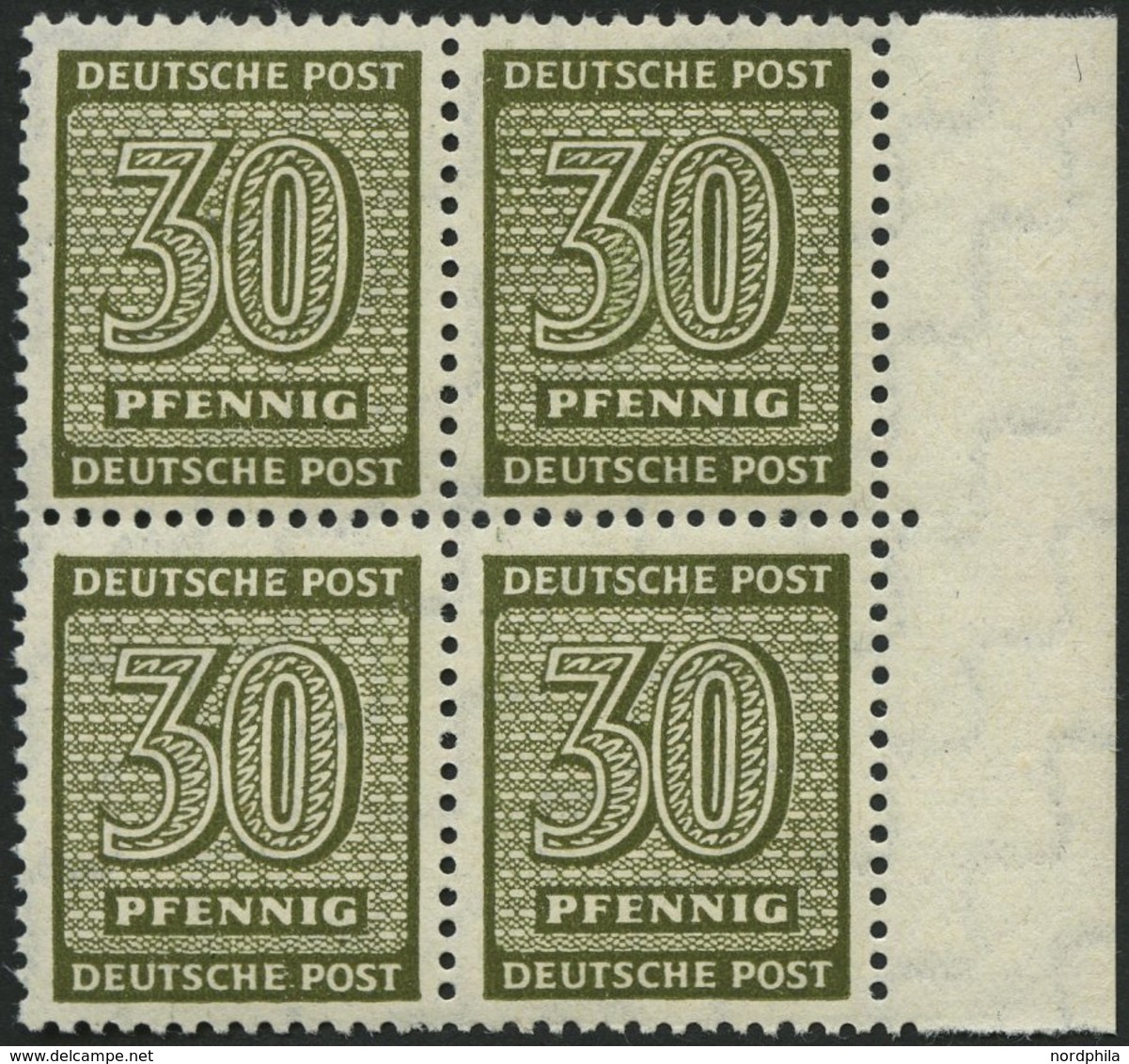 WEST-SACHSEN 135Xa VB **, 1945, 30 Pf. Bräunlicholiv, Wz. 1X, Im Randviererblock, Pracht, Gepr. Dr. Jasch, Mi. 800.- - Sonstige & Ohne Zuordnung