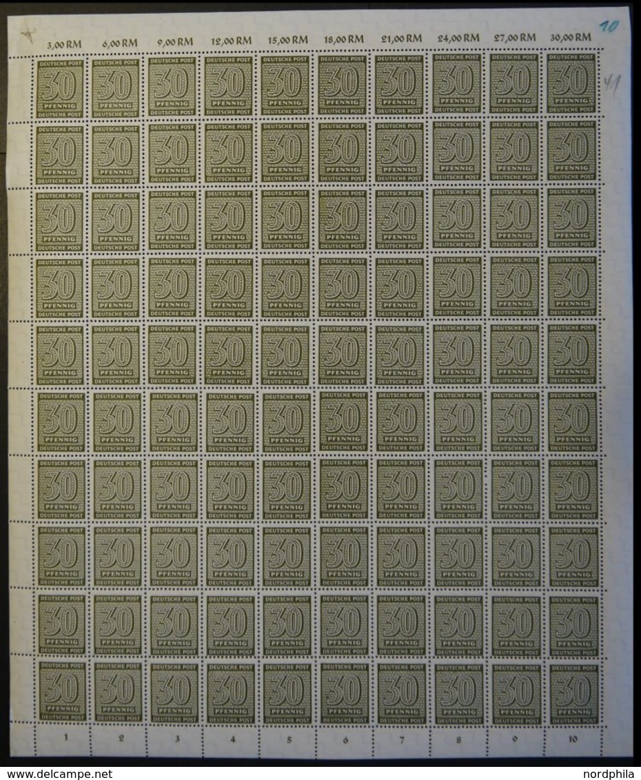 WEST-SACHSEN 135Ya **, 1945, 30 Pf. Bräunlicholiv, Wz. 1Y, Im Bogen (100), Oberrand Nicht Durchgezähnt, Pracht - Autres & Non Classés