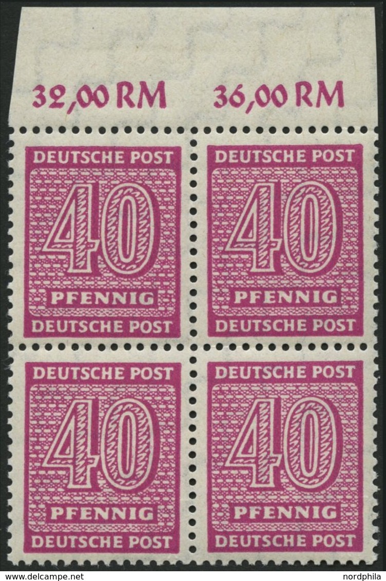 WEST-SACHSEN 136Xc VB **, 1945, 40 Pf. Lebhaftrotlila, Wz. 1X, Im Viererblock Vom Oberrand, Pracht, Gepr. Dr. Jasch, Mi. - Sonstige & Ohne Zuordnung