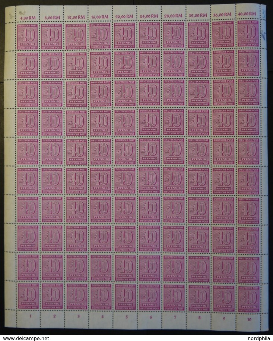 WEST-SACHSEN 136Xza **, 1946, 40 Pf. Lila, Wz. 1X, Kreidepapier, Im Bogen (100) Mit Abarten 136I Und 136II, Pracht - Altri & Non Classificati