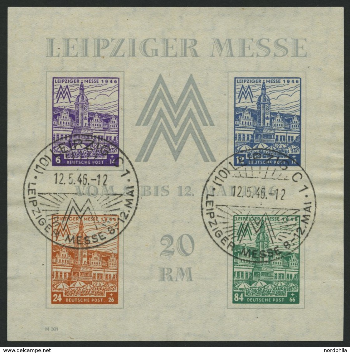WEST-SACHSEN Bl. 5Xa O, 1946, Block Leipziger Messe, Wz. 1X, Type III, Sonderstempel, Pracht, Mi. 350.- - Sonstige & Ohne Zuordnung