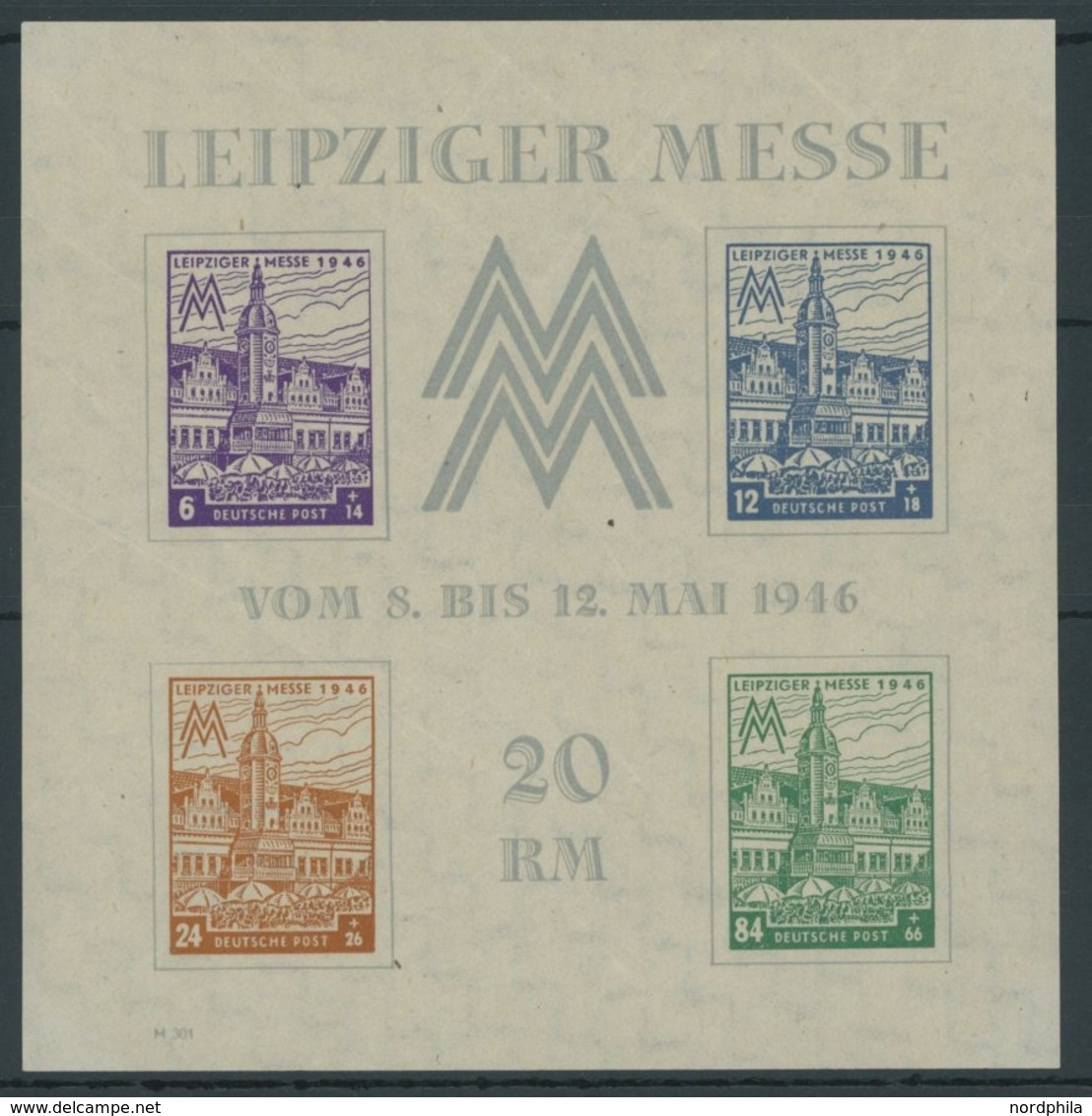 1946, Block Leipziger Messe, Wz. 1Y, übliche Herstellungsbedingte Kalanderbüge, Postfrisch, Pracht, Mi. 230.- -> Automat - Sonstige & Ohne Zuordnung