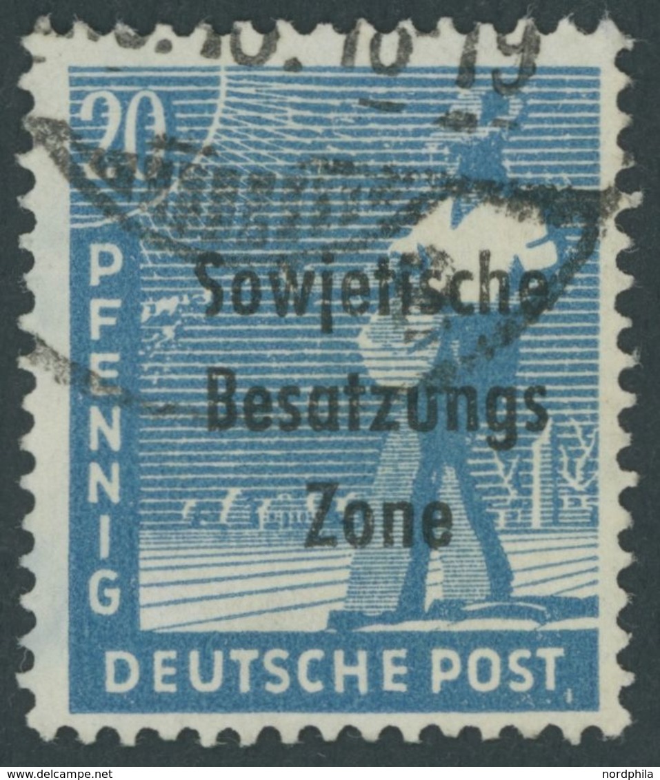 1948, 20 Pf. Mittelblau Mit Aufdruckfehler Kürzerer Unterer Bogen Von S In Sowjetische, Pracht, Gepr. Paul, Mi. 250.- -> - Other & Unclassified