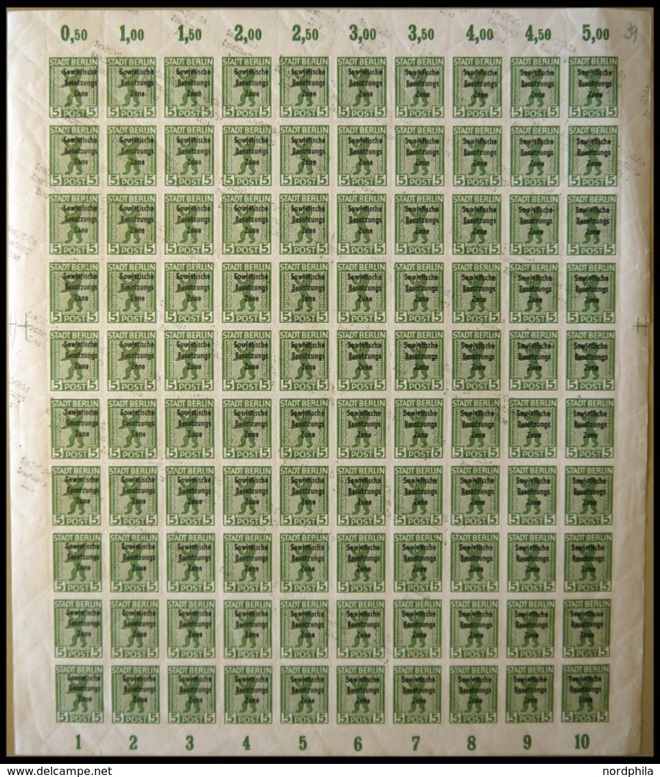 ALLGEMEINE-AUSGABEN 200Bvx **, 1948, 5 Pf. Schwärzlichgelbgrün, Durchstochen, Im Bogen (100), Die Obere Hälfte Mit Zarte - Autres & Non Classés