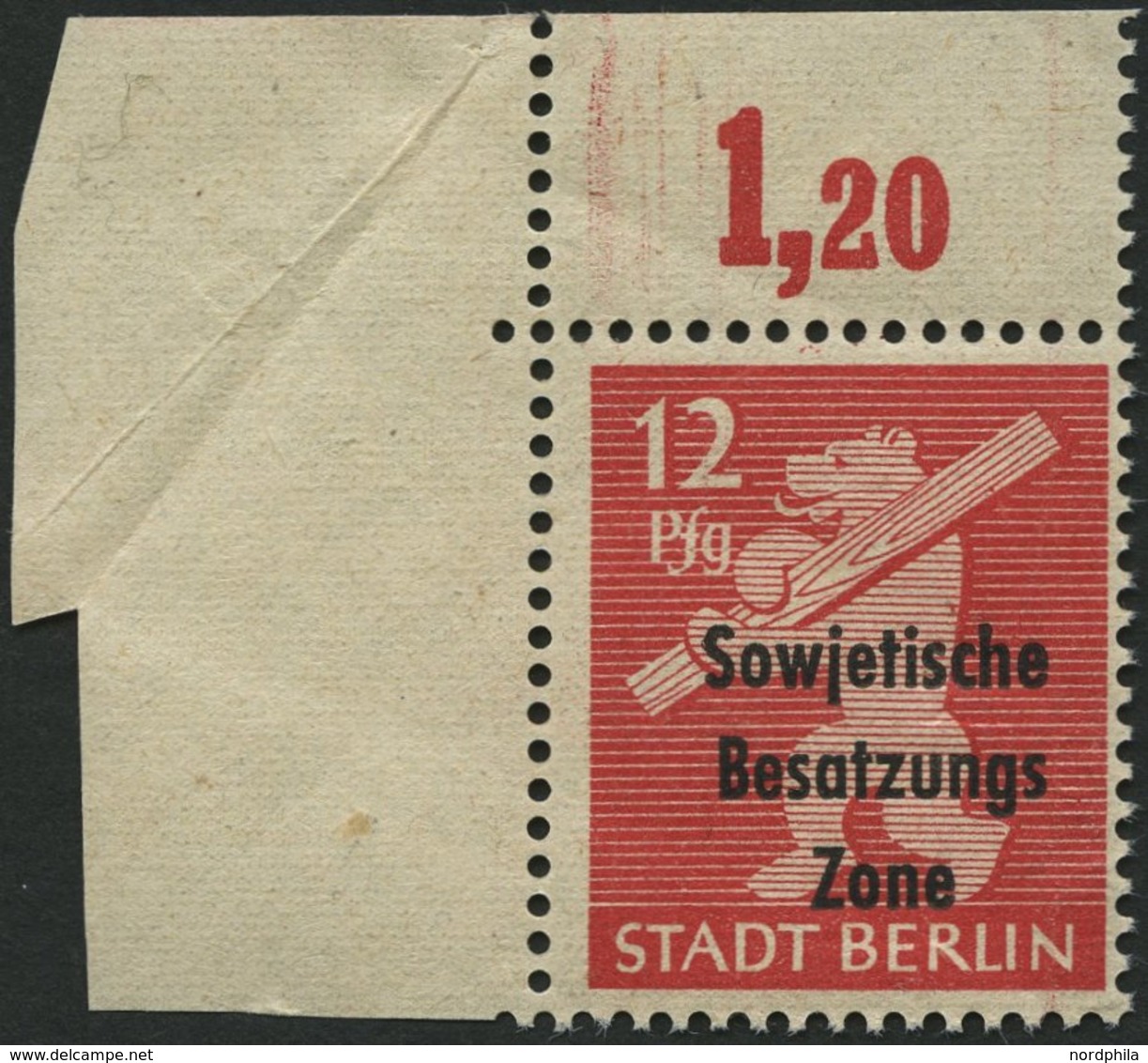 ALLGEMEINE-AUSGABEN 204wazDDII **, 1948, 12 Pf. Mittelkarminrot, Aufdruck Einmal Normal Und Zusätzlicher Blinddruck, Lin - Sonstige & Ohne Zuordnung