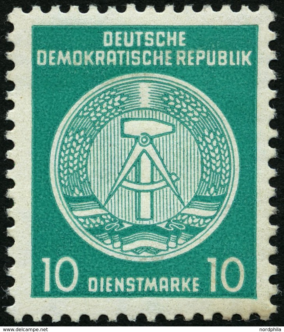 DIENSTMARKEN A D 19IIXII *, 1954, 10 Pf. Bläulichgrün, Type II, Wz. 2XII, Falzrest, Pracht - Sonstige & Ohne Zuordnung